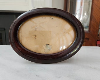 Antique Art Deco Oval Shaped Convex Glass Wood Picture Frame