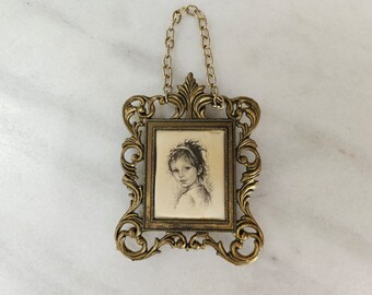 Vintage Italian Framed Silk Portrait Print