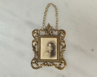 Vintage Italian Framed Silk Portrait Print