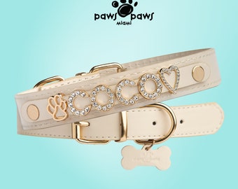 Custom Dog Collars with Name | Top Vegan Soft Leather | 5 Size to Fit All Breeds | Variety of Colors | Option to Add Cute Charms