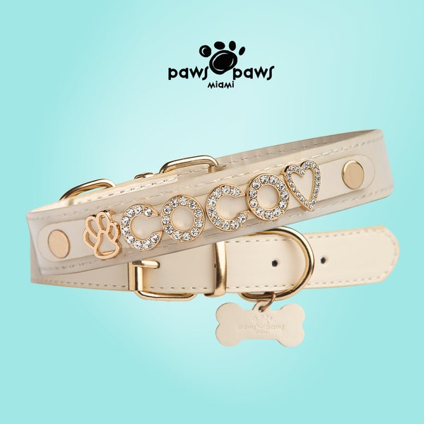 Dog Collar Personalized, Bling Custom Name Engraved Tag, Cute Leather Puppy Collars, Luxury Designer Diamong Bling Female Boy Dog, XS to XL