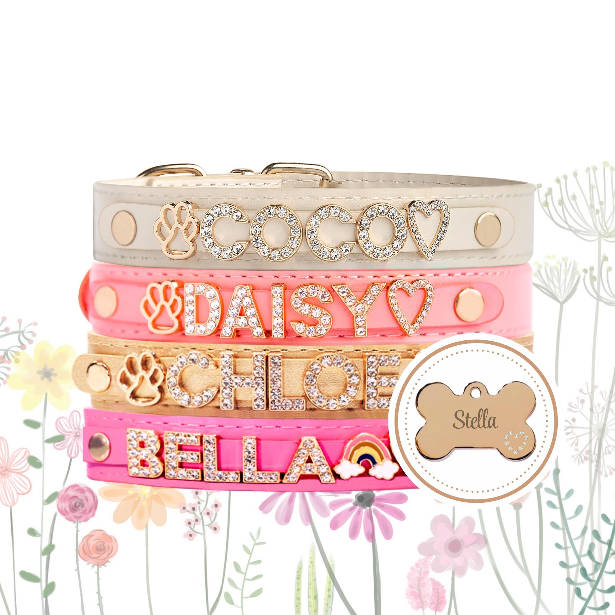 Custom Collars, Bedazzled Collars, Dog Collar, Personalized Leather Bling, Engraved Name Tag, Luxury Puppy Gift Box, Unique Pet Accessory