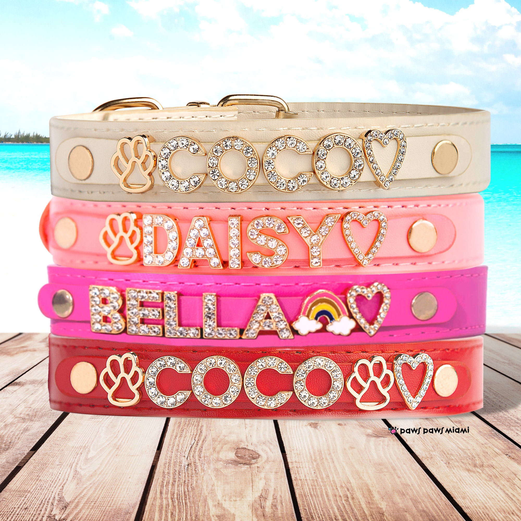  Paws Paws Miami Dog Collar for Small Dogs, Girl Dog Collar  with Name, Pink Small Dog Collar, Cute Bling for Puppy, Custom Pet  Accessory with Studded Jewelry : Pet Supplies