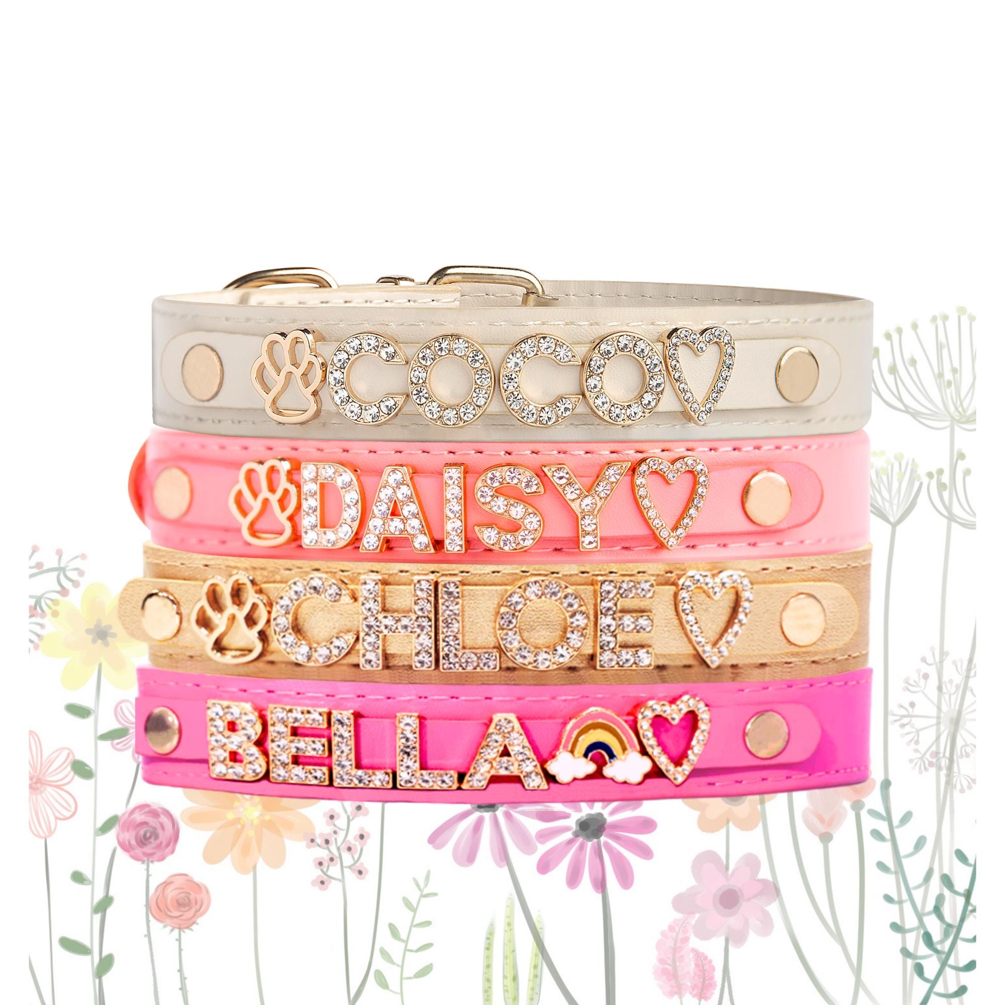 Custom Bedazzled Collars, Custom Girl Bling, Leather Personalized Name Collar, Accesory Gift Box, Boy or Girl, Puppy to Extra Large Dog Gift