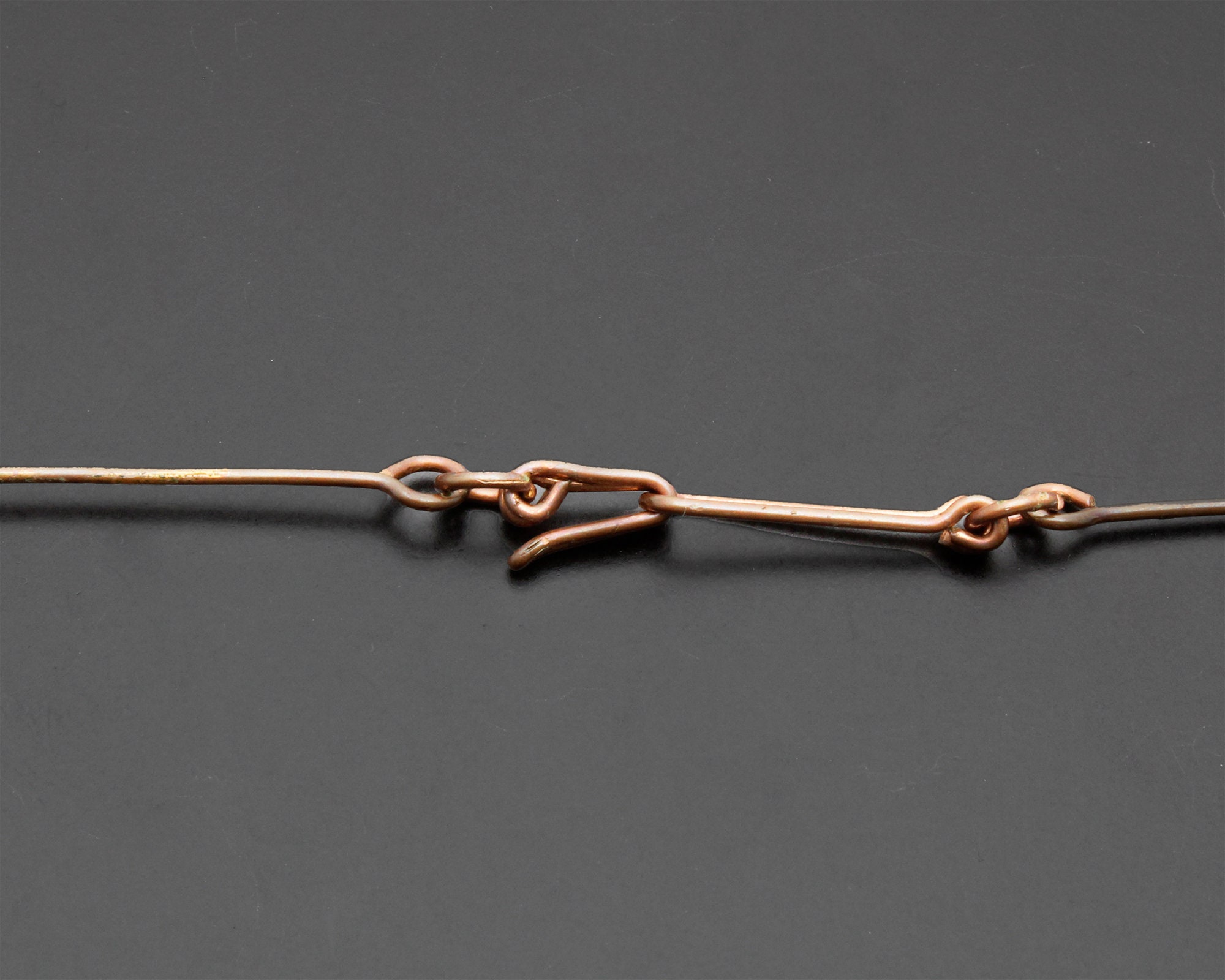 Bell Shape Vintage 1970s Necklace Copper Bar Link Chain With Bell Shape Vintage 1970s Necklace Copper Bar Link Chain With