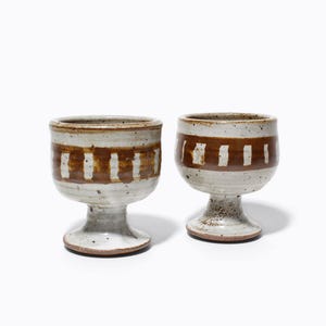 Bob Kingsmill Vintage Goblets Set of 2 Early Mission Hall Sale 1970 Stoneware Signed Okanagan Made in BC Canada
