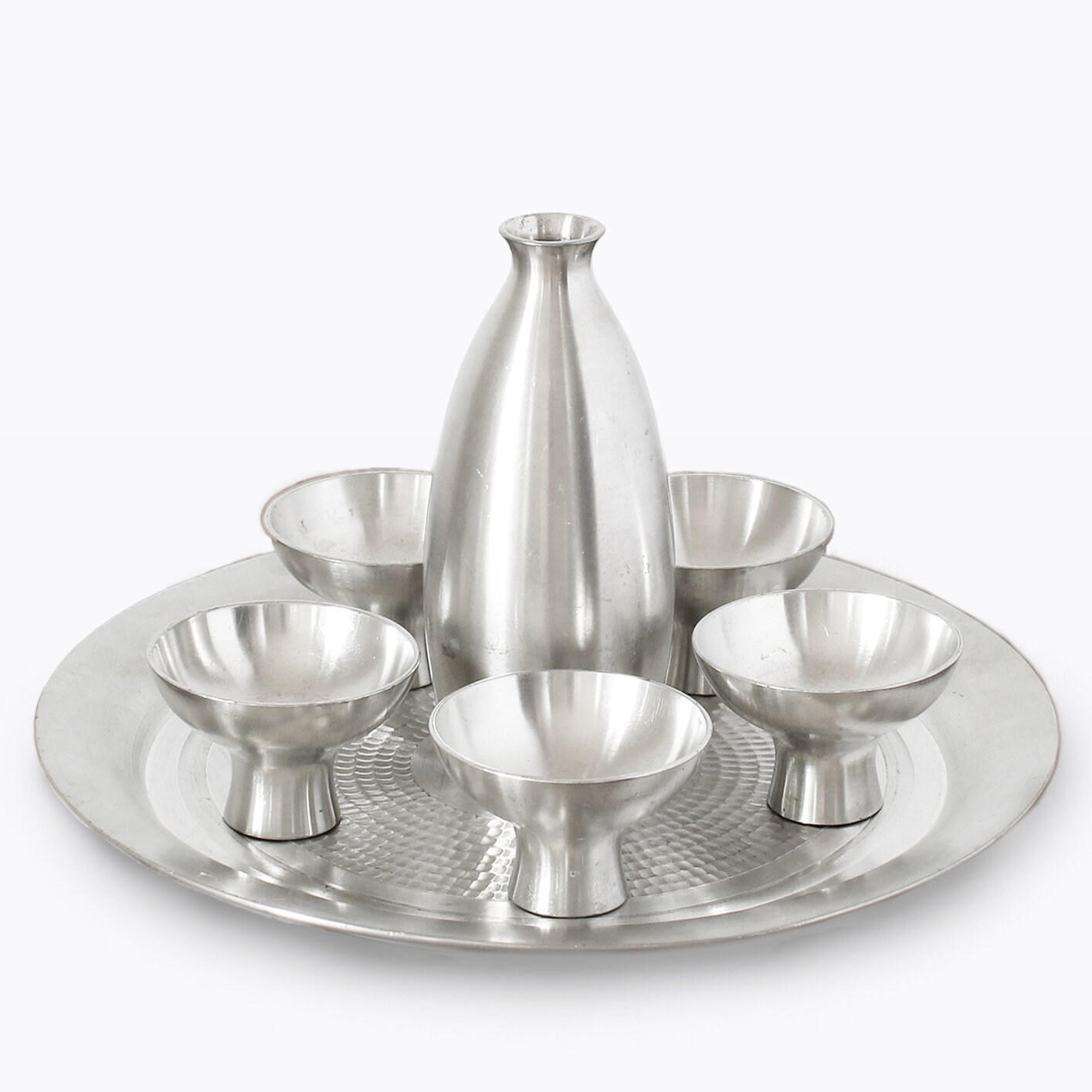 Royal Selangor Vintage Sake Set of 5 Cups Bottle & Tray Pewter