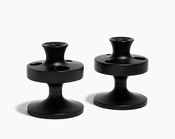 Erik Jorgensen Vintage Candle Holder Set of 2 Candlestick Matte Black Iron E.J. Design Scandinavian Made in Denmark