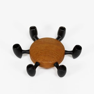 Digsmed Design Vintage Candle Holder Metal with Teak Wood Sextuple Taper Candlestick Mid-Century Scandinavian Modern Made in Denmark