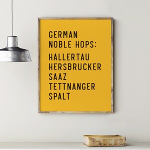 bierprint, bieringrediëntposter, Duitse kunst, mancave afdrukbaar, digitale download, bierdecor