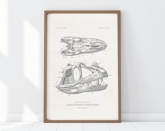 dinosaur skull print, carnivore, bones, home decor, printable digital download, dinosaur wall art