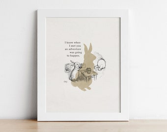 Classic Winnie the Pooh nursery prints, Rabbit printable quote, Rabbit and Pooh, baby shower, Pooh birthday party, nursery wall art