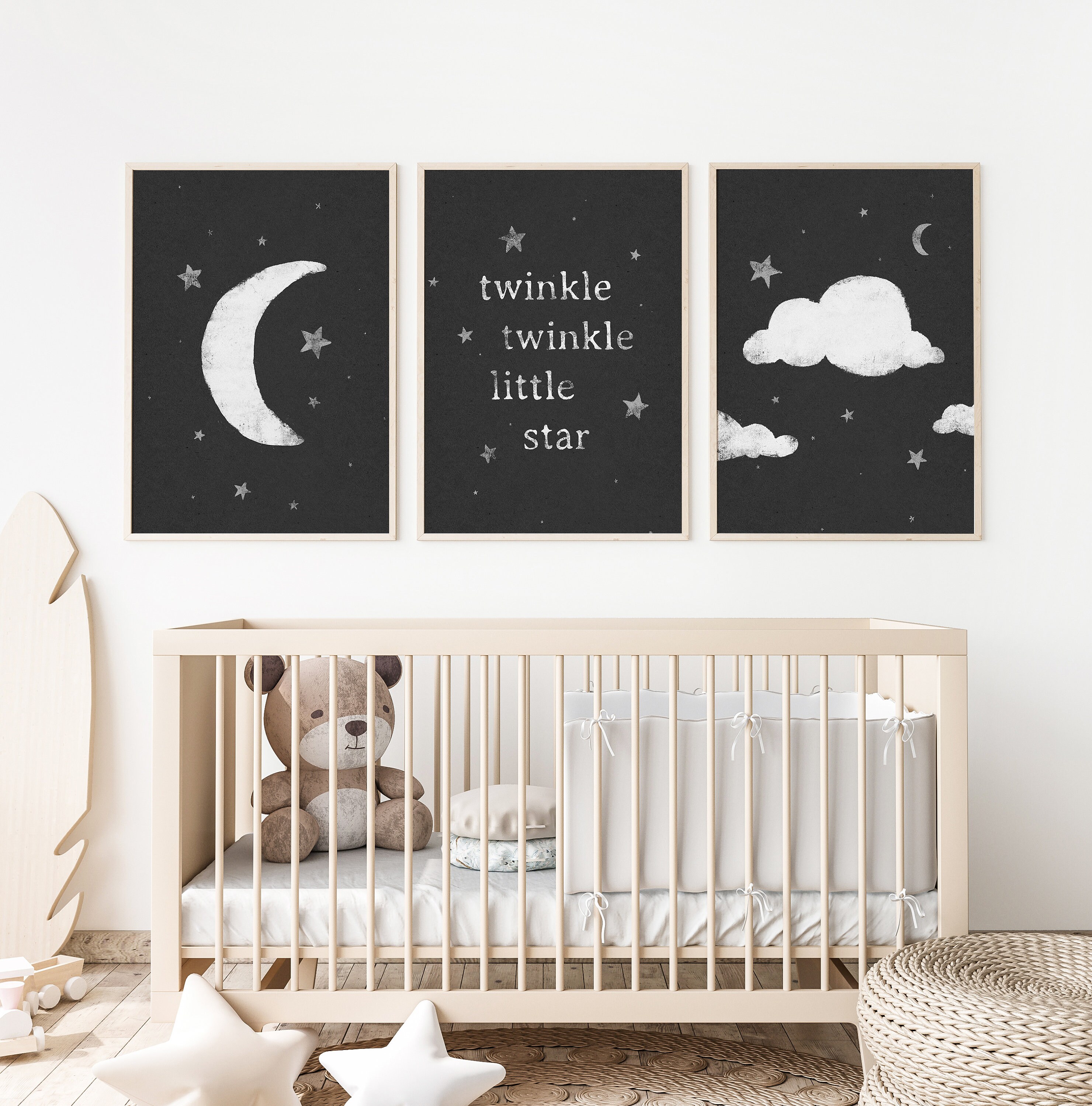 Black Twinkle Twinkle Little Star Nursery Prints, Series of 4, Digital ...