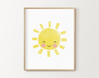 sun nursery print, rainbow wall decor, nursery print, kid's room decor, printable digital download, yellow nursery