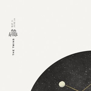 May include: A black and white illustration of the Gemini zodiac sign with the text "MAY 21 - JUNE 20" and "THE TWINS" on a white background. The illustration is set against a black background with white stars and a gold constellation.