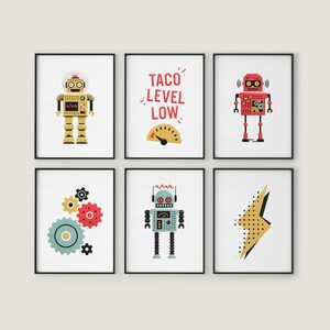 gears print, retro robot poster, nursery print, kid's room decor, printable digital download, robot wall art image 4