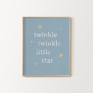 light blue, twinkle twinkle little star nursery print, digital download, moon and stars wall art, kid&#39;s room decor, gender neutral printable