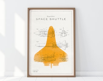 space shuttle print, space poster, kid&#39;s room decor, printable digital download, wall art, patent print