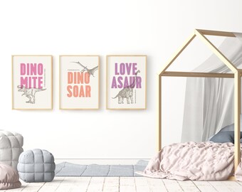 dinosaur art for kids girls room printable, paleontology print digital download, dinosaur poster, dinosaur nursery, dinosaur girls