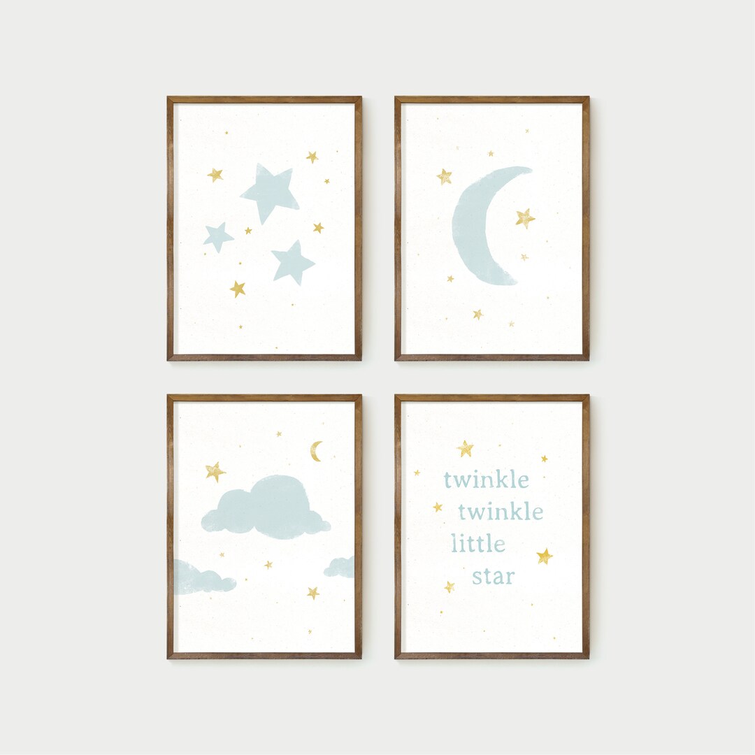 White Twinkle Twinkle Little Star Nursery Prints, Series of 4, Digital ...