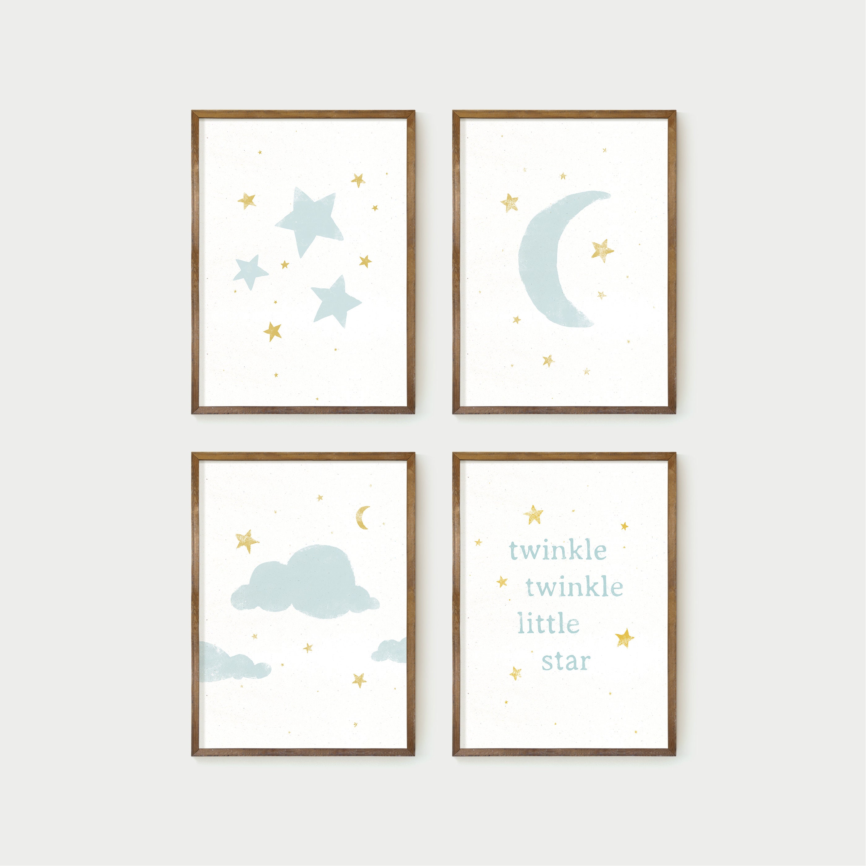 White Twinkle Twinkle Little Star Nursery Prints, Series of 4, Digital ...