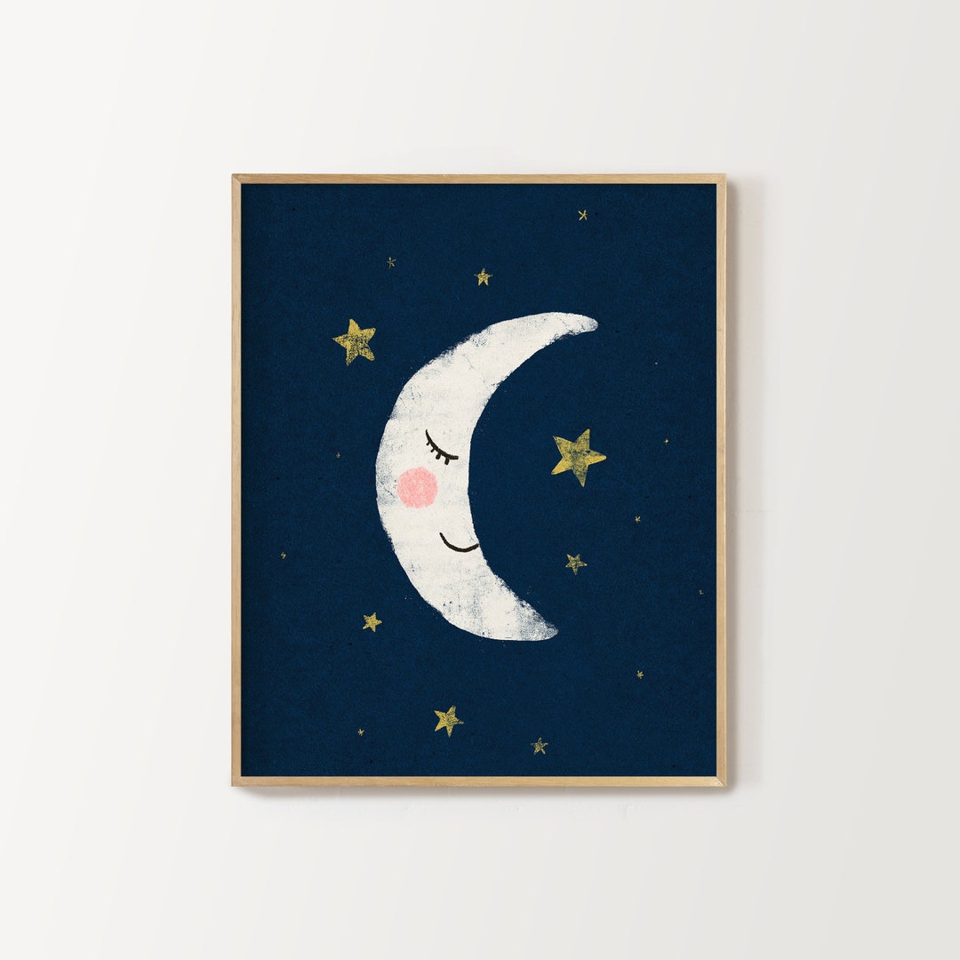 Navy Moon and Stars Nursery Print Digital Download Kid's Etsy UK