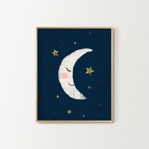 navy moon and stars nursery print, digital download, kid&#39;s room decor, twinkle twinkle little star wall art, gender neutral nursery poster