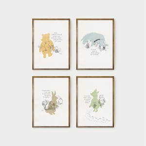 Classic Winnie the Pooh nursery prints, Pooh printable quote, Set of 4 prints, baby shower, Pooh birthday party, nursery wall art
