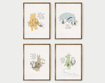 Classic Winnie the Pooh nursery prints, Pooh printable quote, Set of 4 prints, baby shower, Pooh birthday party, nursery wall art