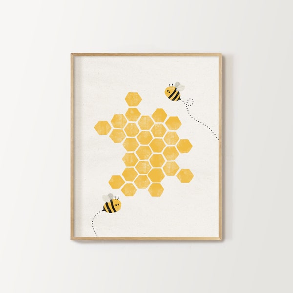 bumble bee nursery wall art digital download, honey bee decor printable, cottagecore nursery prints, gender neutral baby shower, bee decor