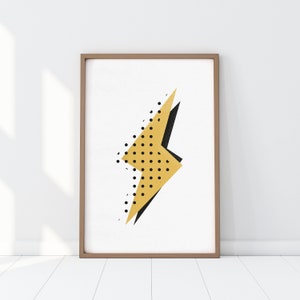 robot lightning bolt print, retro robot poster, nursery print, kid&#39;s room decor, printable digital download, wall art