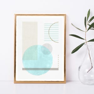 geometric print, digital print, imperfect circle, circles, blue and gold, contemporary decor, modern wall art, geometric print