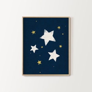 navy star theme nursery print, digital download, kid&#39;s room decor, moon and stars wall art, twinkle twinkle little star, baby shower invite