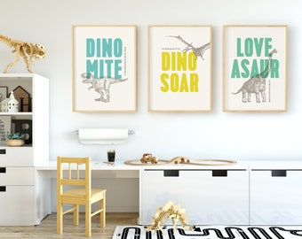 boys dinosaur series 1, three dinosaur prints, nursery print, kid's room decor, printable digital download, dinosaur wall art
