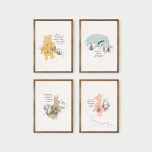 Classic Winnie-the-Pooh nursery prints, book printable quote, Set of 4 prints, baby shower, birthday party decor, nursery wall art