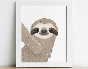 sloth print, children's room decor, printable digital download, sloth art, sloth poster, animal nursery print, animal print, kid's wall art