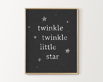 twinkle twinkle little star, impresión de habitación para niños en blanco y negro, descarga digital, impresión de rima infantil, arte de pared de luna y estrellas, arte del cielo nocturno
