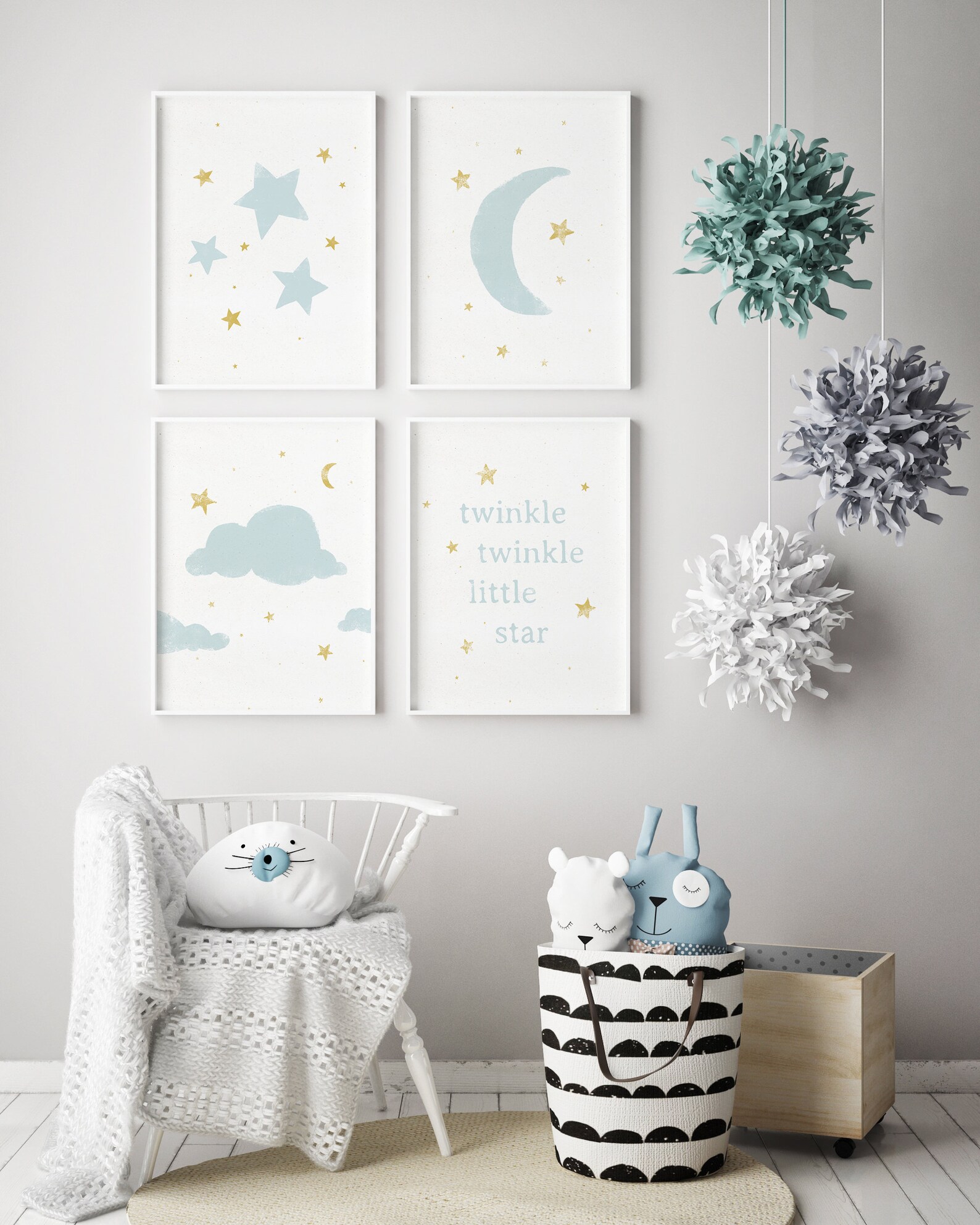 White Twinkle Twinkle Little Star Nursery Prints, Series of 4, Digital ...