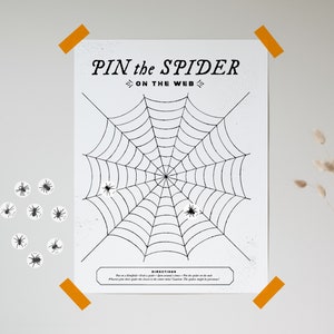 Halloween games printable, party decorations, pin the spider on the web, party games for kids, halloween party decor, vintage halloween