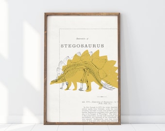 stegosaurus dinosaur art for kids room printable, paleontology print digital download, dinosaur poster, dinosaur nursery, trex, science gift