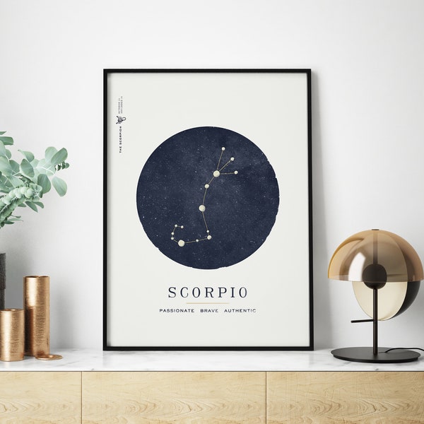 navy blue scorpio astrology print digital download