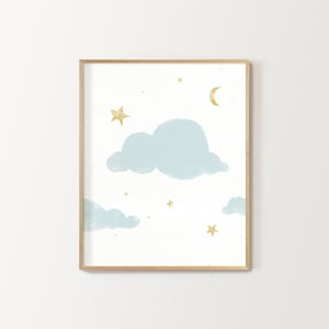 white clouds nursery print, digital download, kid&#39;s room decor, twinkle twinkle little star wall art, moon and stars nursery