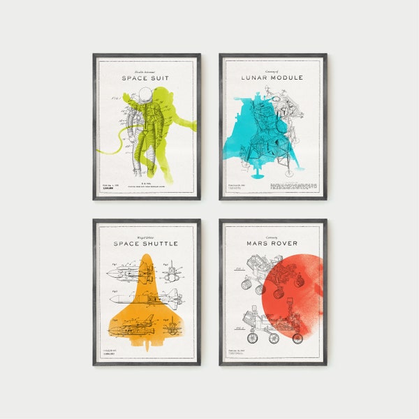 space decor for boys room, astronaut print, mars rover, space shuttle art, digital download, space poster, mini astronaut, kids patent print