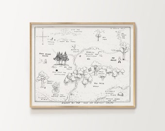 100 acre wood map, printable Winnie-the-Pooh, nursery prints, Piglet, Owl, Rabbit, Eeyore, birthday party decor, baby shower, 100 aker wood