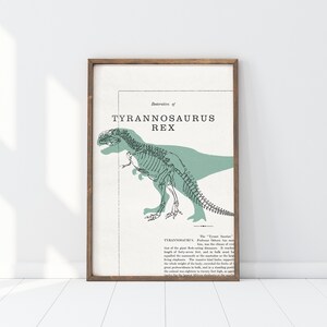 dinosaur print collection of four, dinosaur decor, t-rex wall art, digital download, kid's room decor image 3