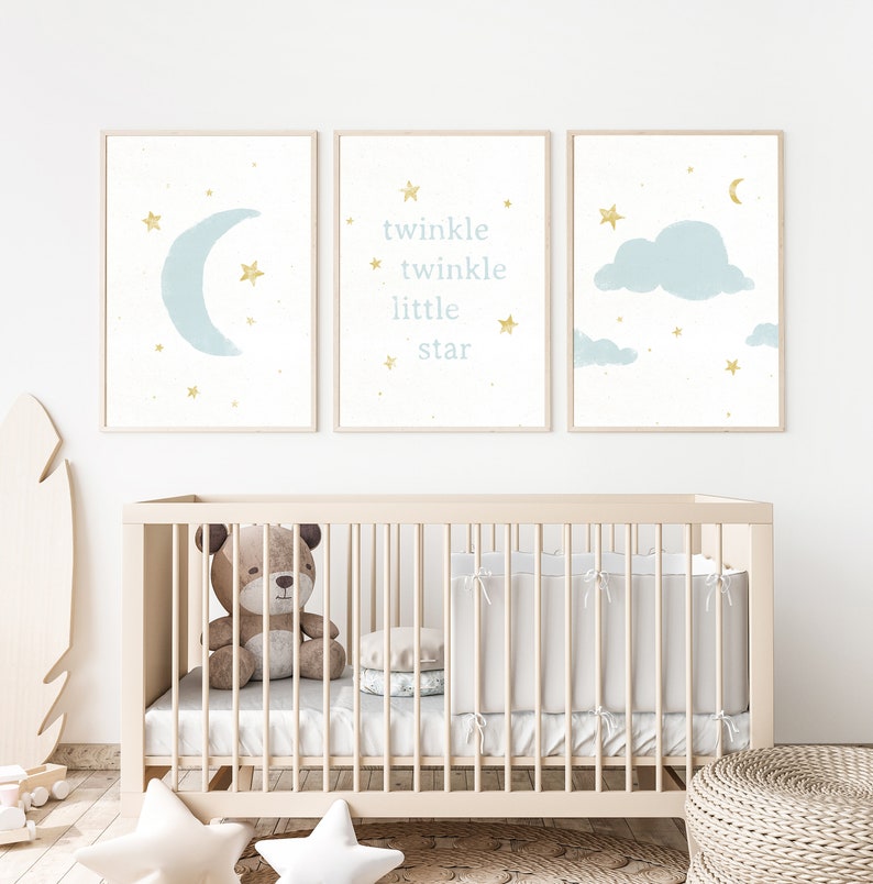 White Twinkle Twinkle Little Star Nursery Prints, Series of 4, Digital ...