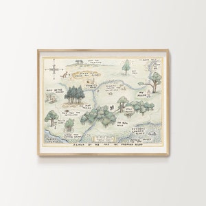 100 acre wood map, printable Winnie-the-Pooh, nursery prints, Piglet, Owl, Rabbit, Eeyore, birthday party decor, baby shower, 100 aker wood