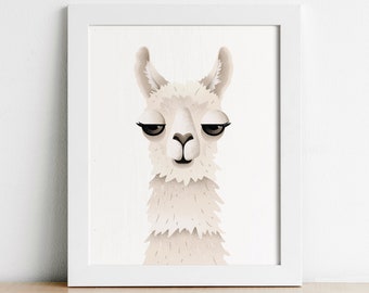 llama print, nursery animal print, kid's room decor, printable digital download, llama wall art, alpaca, animal nursery print, animal print