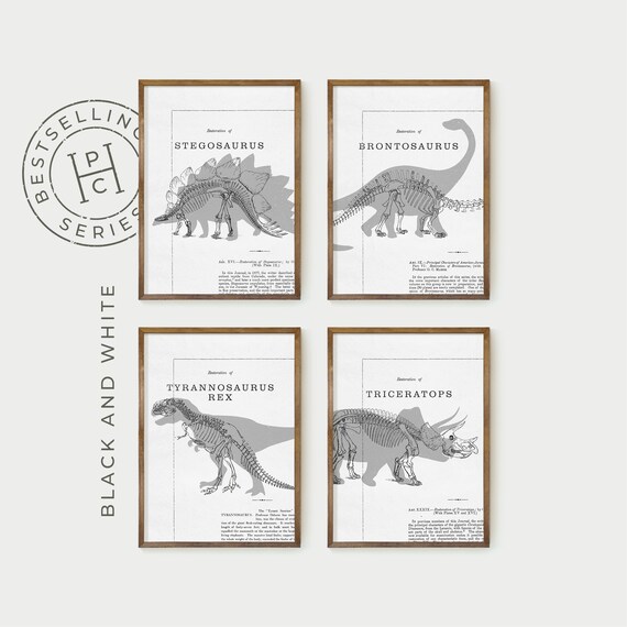 dinosaur wall art printable set of 4, stegosaurus print digital download, dinosaur gifts for kids playroom decor, dinosaur nursery prints