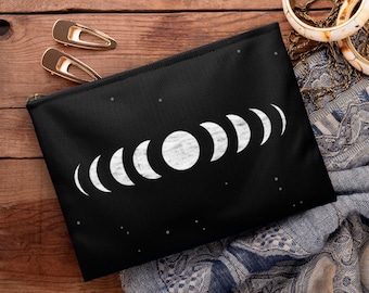 Moon Phase Tarot Bag, Zipper Pouch, Tarot Pouch, Gothic Pouch, Goth Accessories, Moon Pouch, Pencil Case, Large Zipper Pouch, Witch Clothing